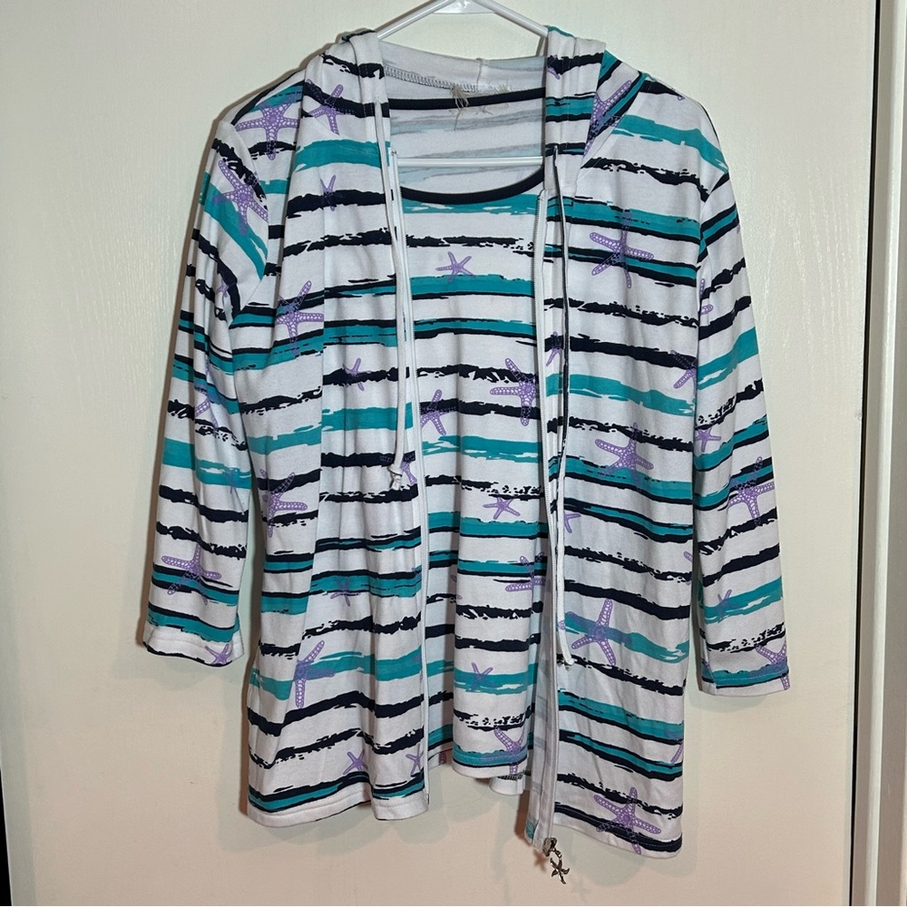 Matching nautical starfish stripe tee‎ and zip jacket